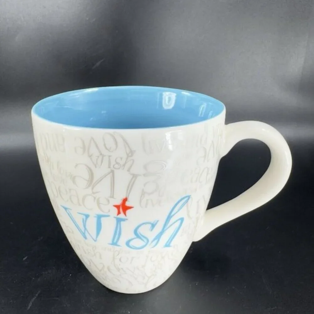 Starbucks WISH Peace Give Love 2005‎ Ceramic Coffee Tea Mug Cup 12 oz Multicolor
